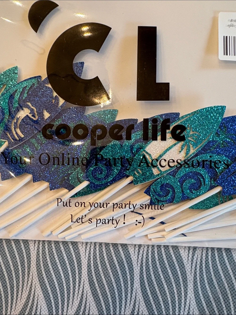Cooper life Teal & Blue Glitter surf boards cupcake Toppers Pack of 24 new